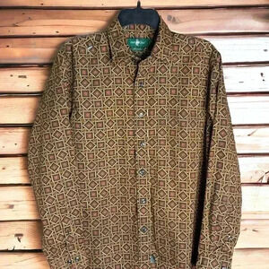 Hunt Club Men's Medium Brown Button-Up Shirt - 100% Cotton, Long Sleeve Shirt